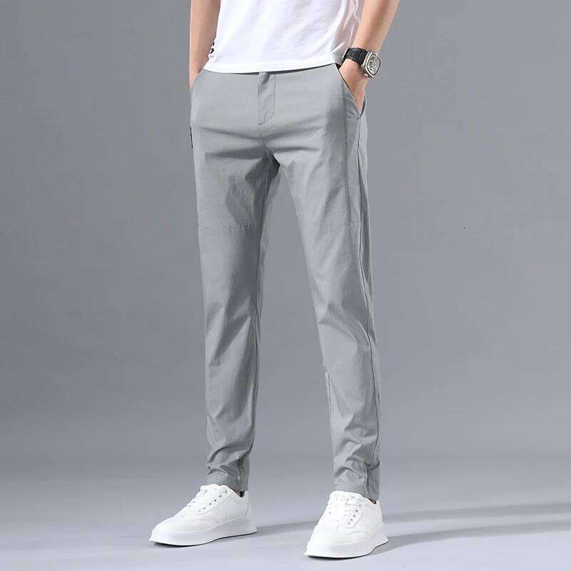 2025 Men's Casual Pants Slim Fit Classic Chino Trouser Male Stretch Elastic Korean Summer Dress Ice Light Thin Business