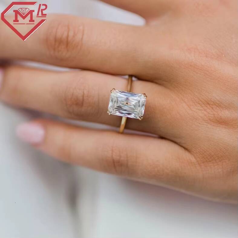 Luxury Moissanite Ring Men Women Engagement Yellow Gold Double Claws Vvs Iced Out Moissanite Ring