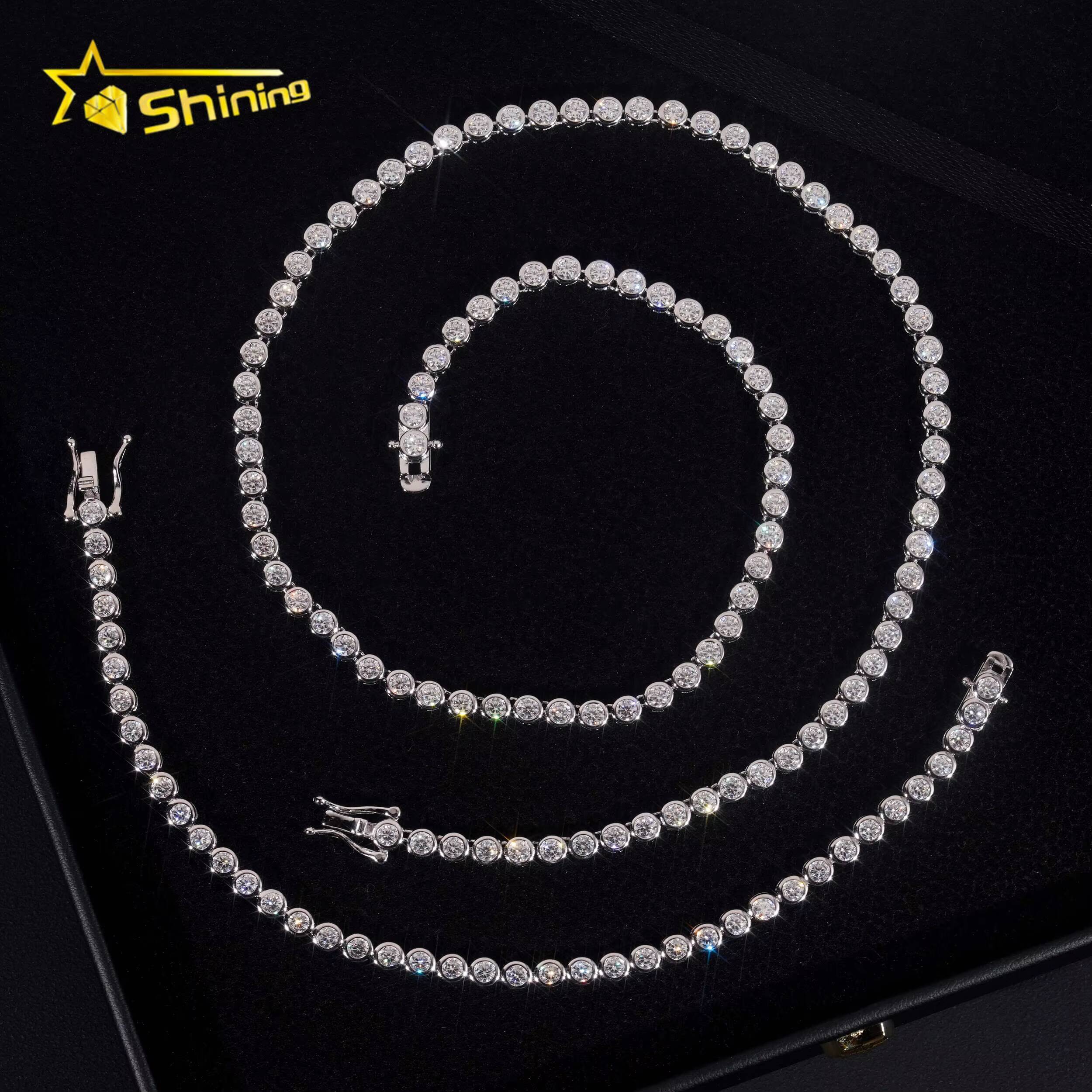 Classic Women Jewelry Bracelets Gold Plated 925 Silver Jewelry 3MM Moissanite Bezel Setting Tennis Chain
