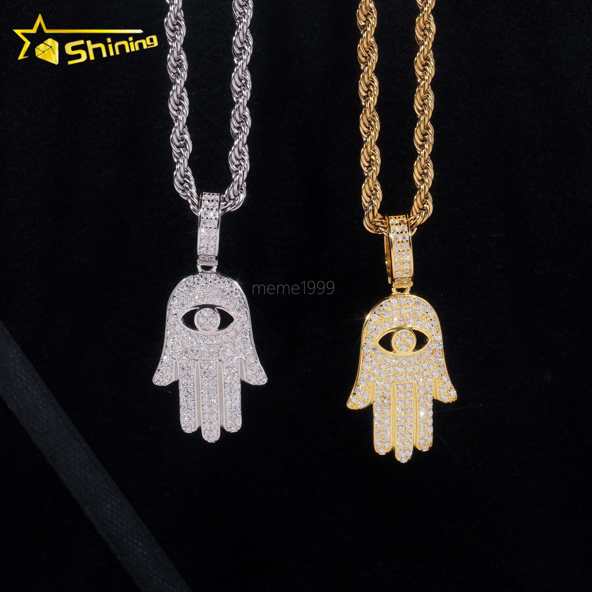 High Quality Hip Hop Hamsa Hand 925 Sterling Silver Certified VVS Moissanite Diamond Pendant