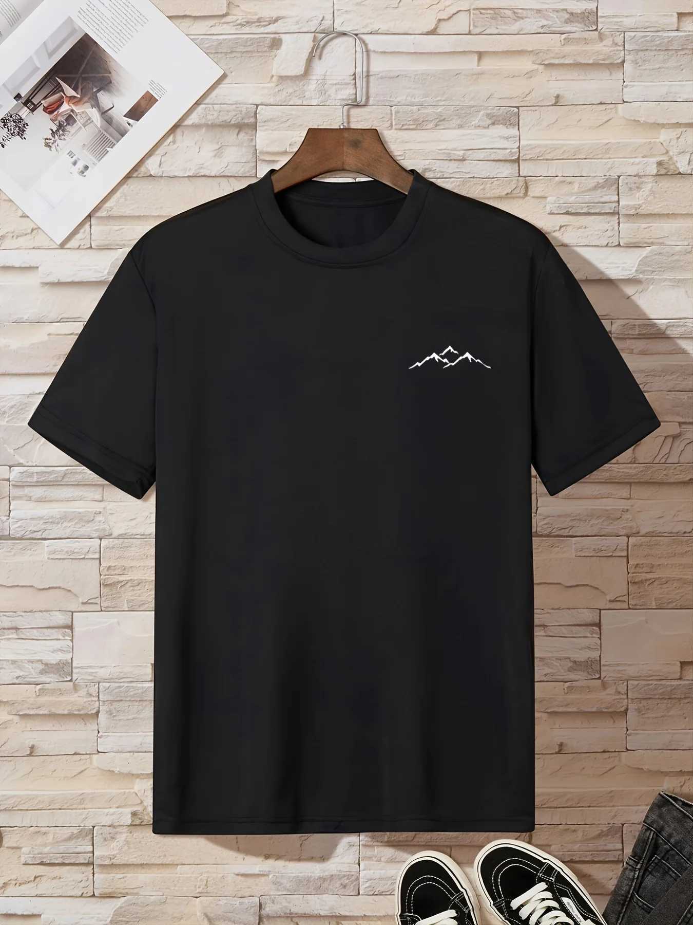 Summer Mens 100% Cotton Casual Sports Loose Large Mountain Pattern Printed Comfortable Round Neck Short Sleeve T-shirt Top Y250819
