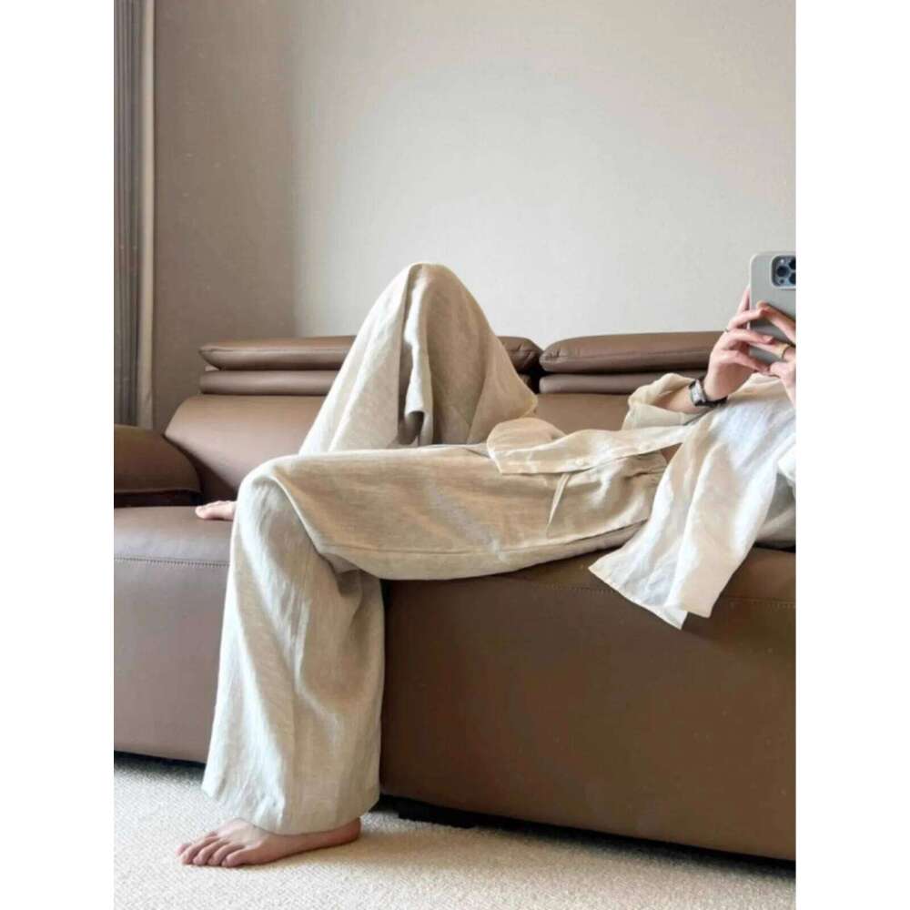 High Waist Linen Women Wide Leg Summer Thin Loose Casual Pants Haruku Korean Solid All Match Straight Trousers