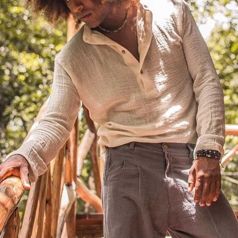 Spring Fall Daily Casual Breathable T-shirts Men Vintage Henley Neck Button T Shirt Fashionable Mens Solid Color Pullover Tops Y250819