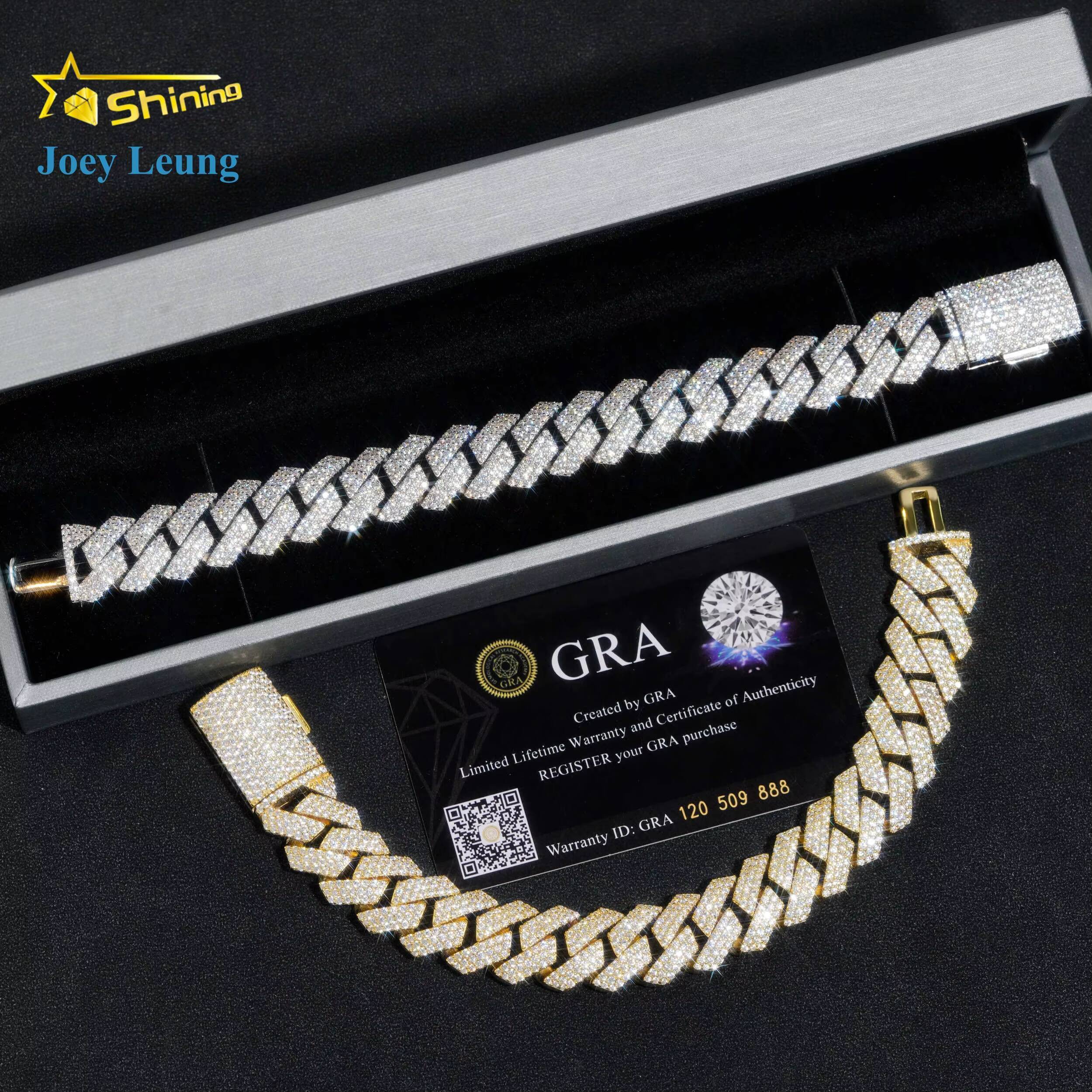 Iced Out 925 Sterling Silver VVS Moissanite Diamond Rapper Jewelry for Men 16MM Three Rows Hip Hop Cuban Link Bracelet