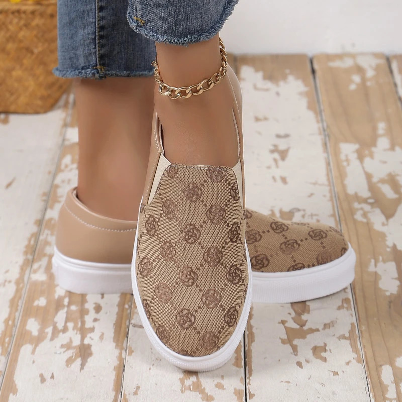 2025 Spring New Fashion Round Toe Designer Printed Womens Vulcanized Shoes Casual Comfortable Shallow Mouth Womens Flat Shoes 250820