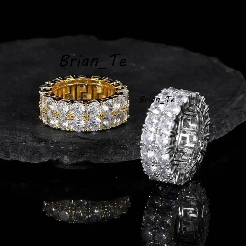 Hip Hop Mens Moissanite Ring Iced Out 925 Silver 2 Rows Pass Diamond Tester Rapper Eternity Moissanite Ring