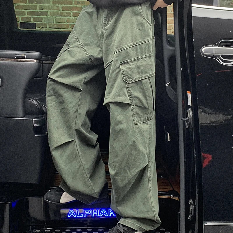 Spring Big Pocket Mens Cargo Pants Japanese Y2k Harajuku Loose Straight Wide Leg Trousers Baggy Man Hip Hop Sweatpants 250815