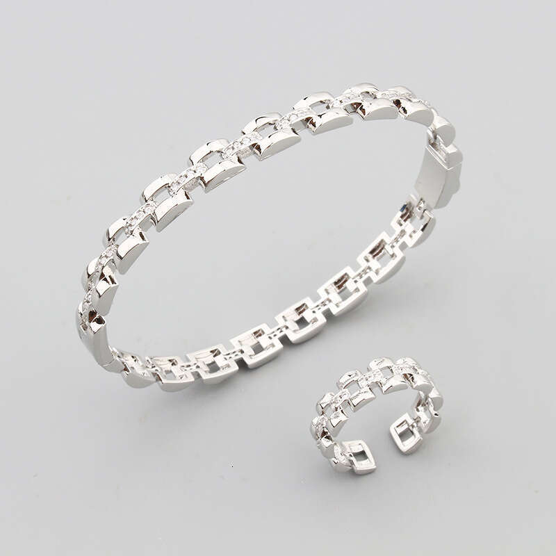 Korean Style Fashion Square Chain Hollow Bracelet Inlaid with Zircon Fresh and Elegant Women's Jewelry Ring