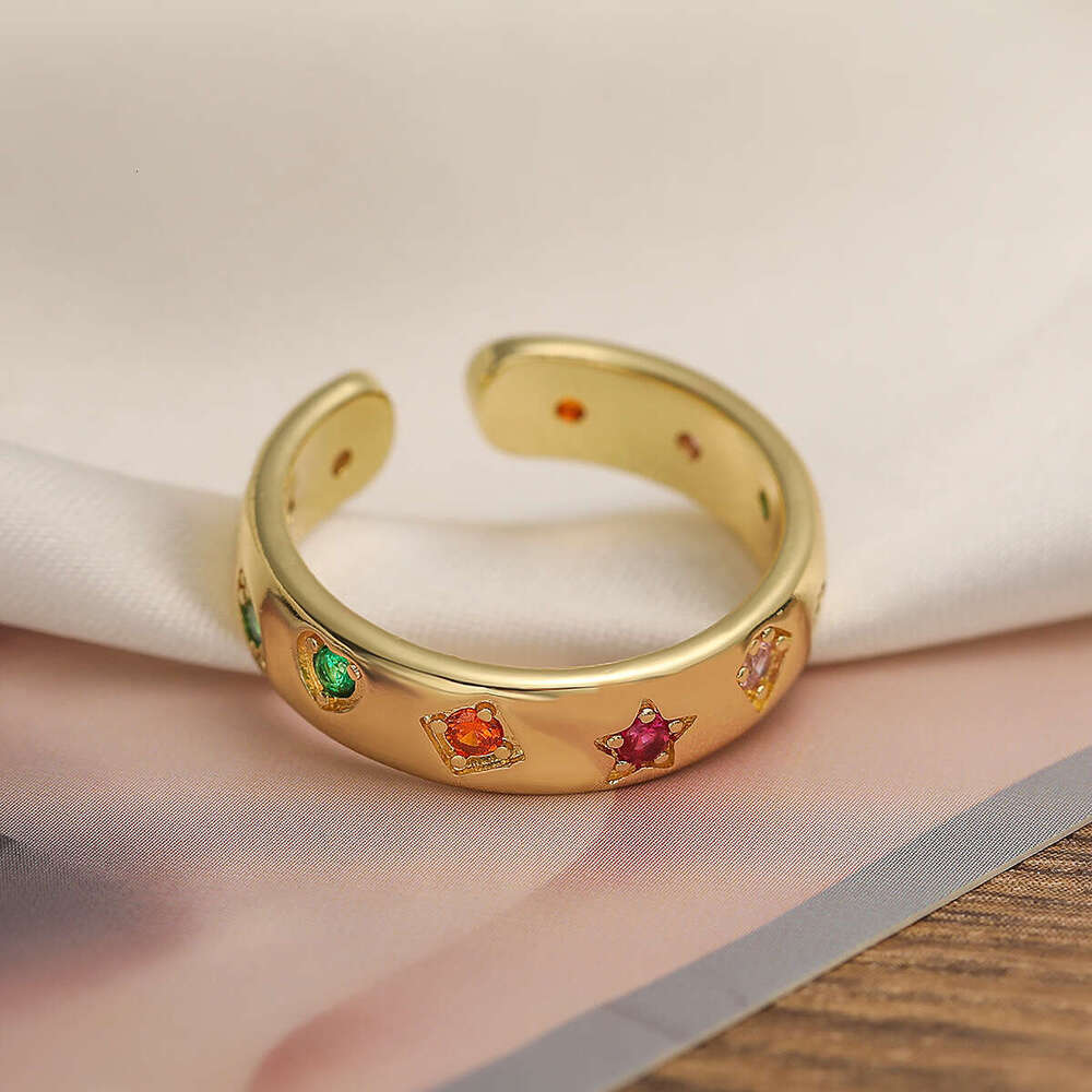 Simple Copper Gold-Plated Zircon Geometric Open for Women, Designer Niche Light Luxury Personality Ring