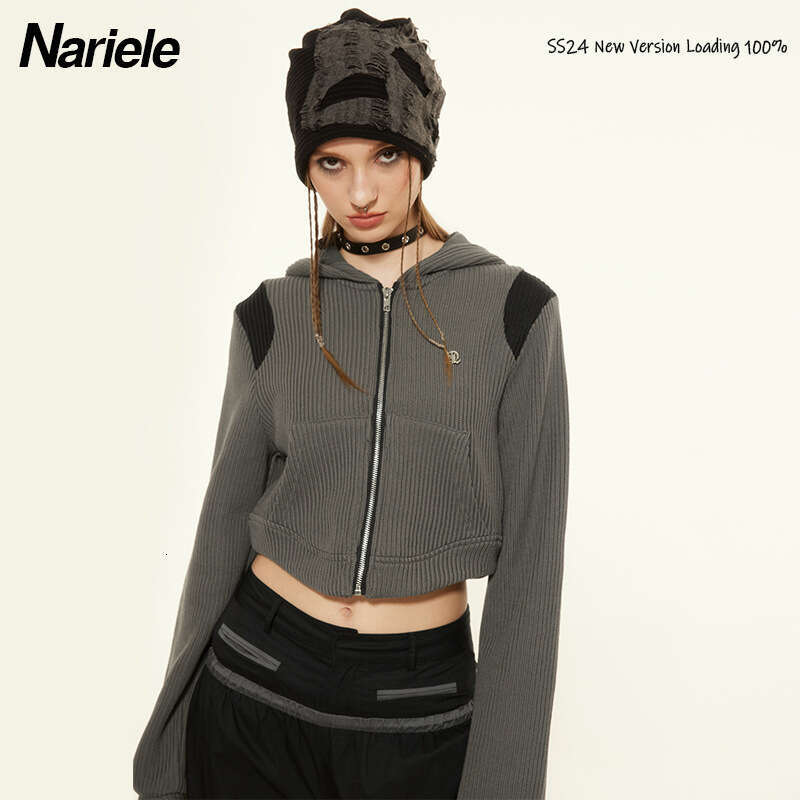 Heyhenry Early Spring Lazy Style Platinum N-Logo Metal Label Hot Girl Short Cardigan Hooded Sweatshirt New Arrival B5