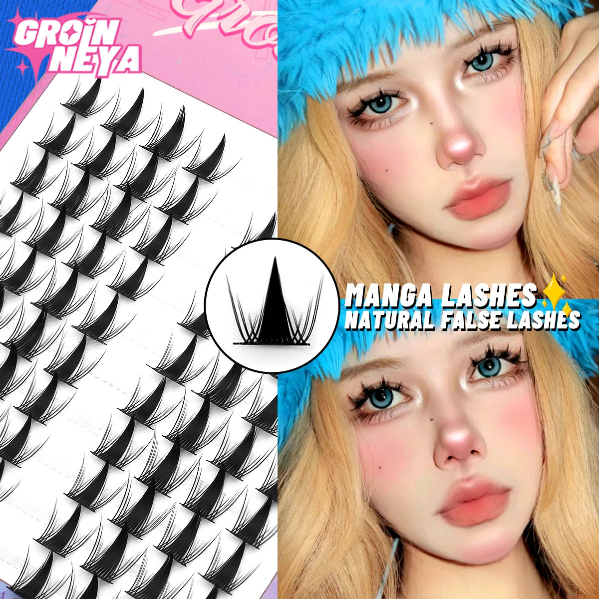 GROINNEYA Cluster Lashes Natural Eyelash Volume Individual Mixed Tray DIY Eyelashes 250811