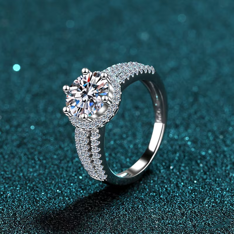 MT 925 Sterling Silver Original 3 ct Moissanite Ring for Women, Round Excellent Cut Sparkling D Color Stone Engagement Wedding Ring Jewelry with certi