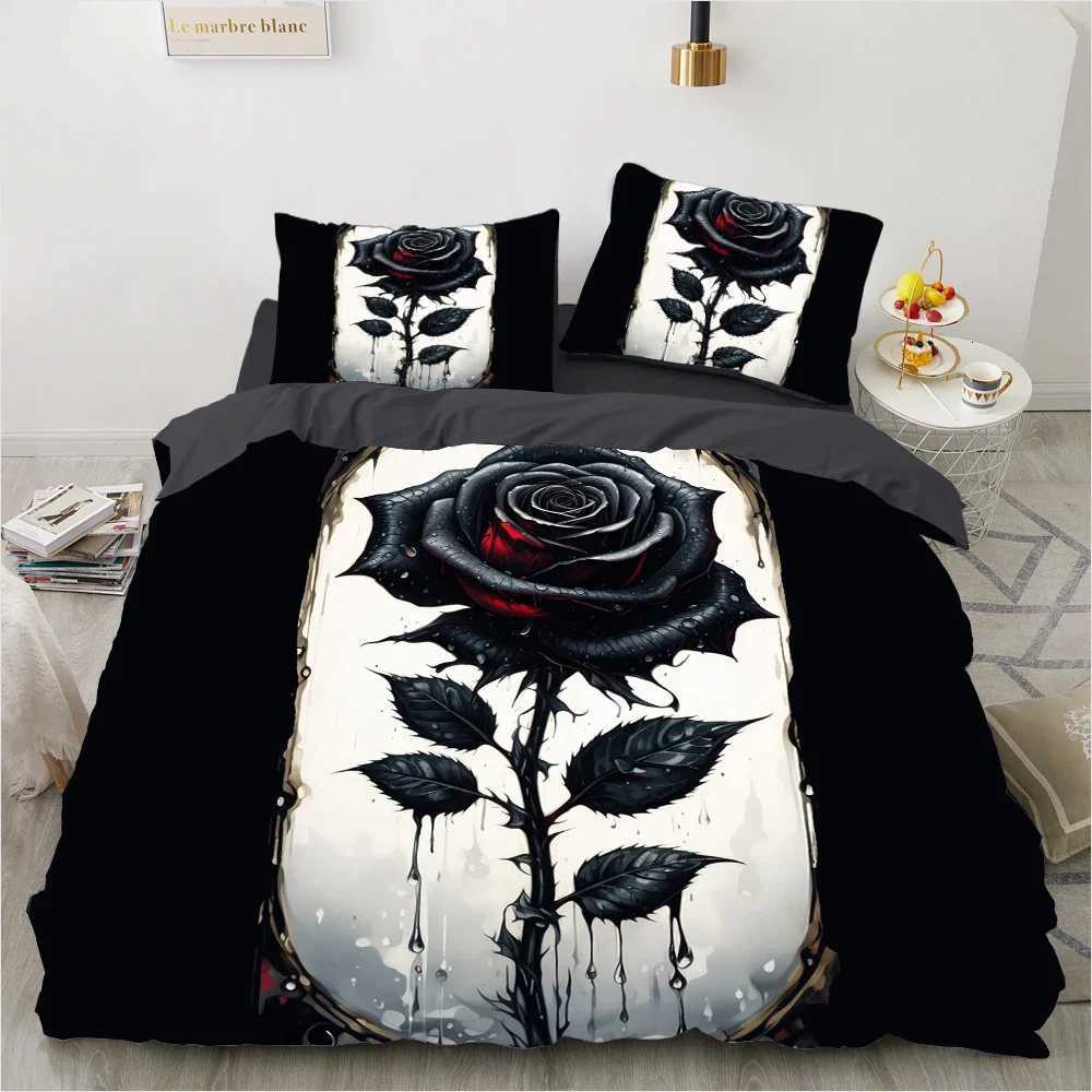 3pcs Black Grey Rose 3D Printed Bedding Set Soft Washable Duvet Cover Set King Queen Twin Size Birthday Gift Bedroom Decoration Y250819