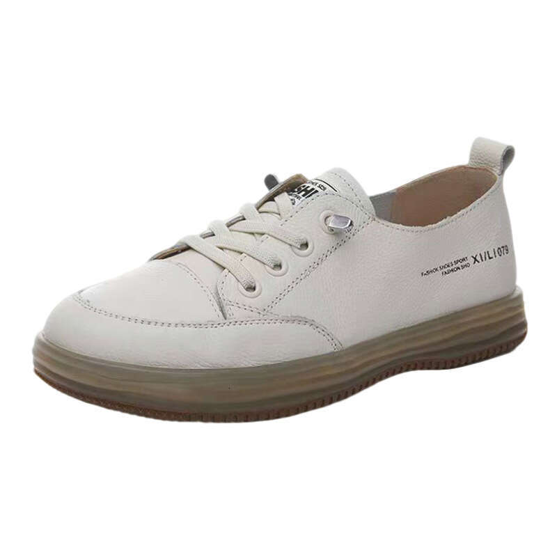 First Layer Cowhide Shallow Mouth White for Women 2025 New Summer Autumn Versatile Flat Slip-On Soft Sole Casual Single Shoes