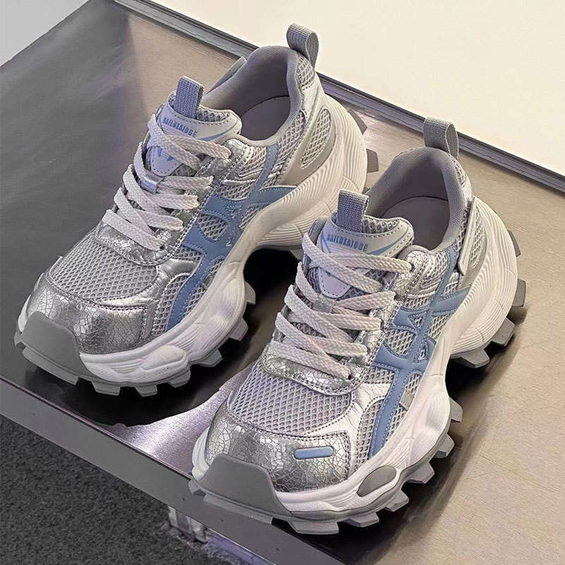 2025 Summer New Mesh Breathable Genuine Leather Thick-Soled Dad Shoes Women, Height-Increasing Lightweight Fashion Sneakers for Petite Women