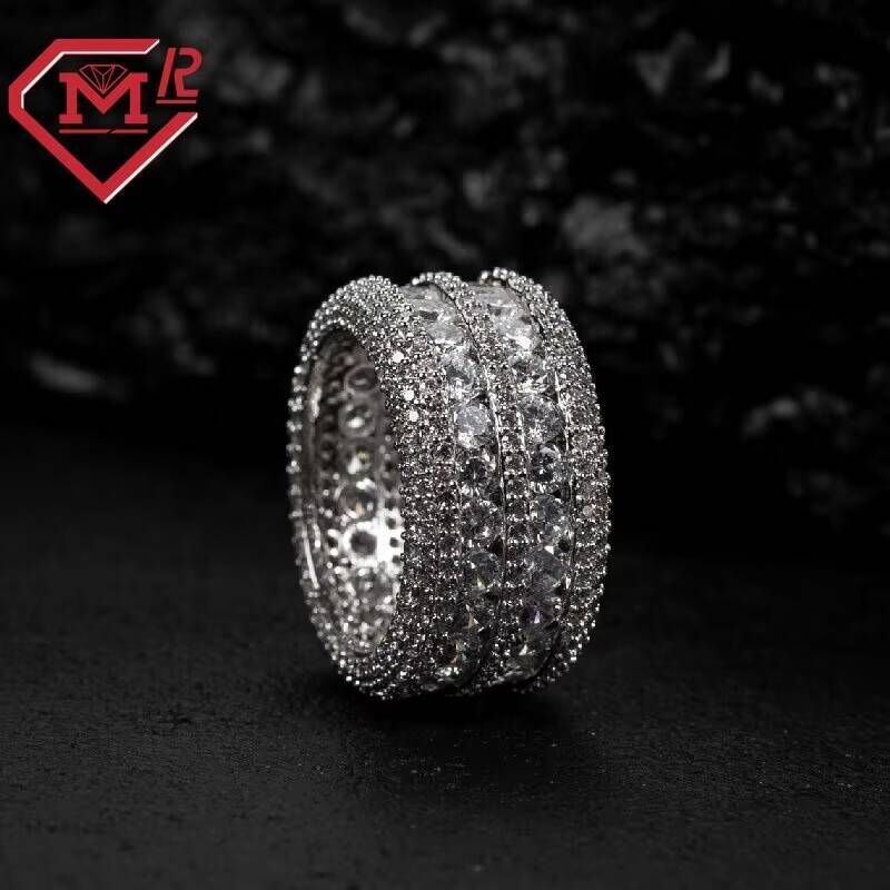 Double Rows Iced Out Moissanite Hip Hop Ring Pass Diamond Tester VVS Moissanite Diamond Ring for Men