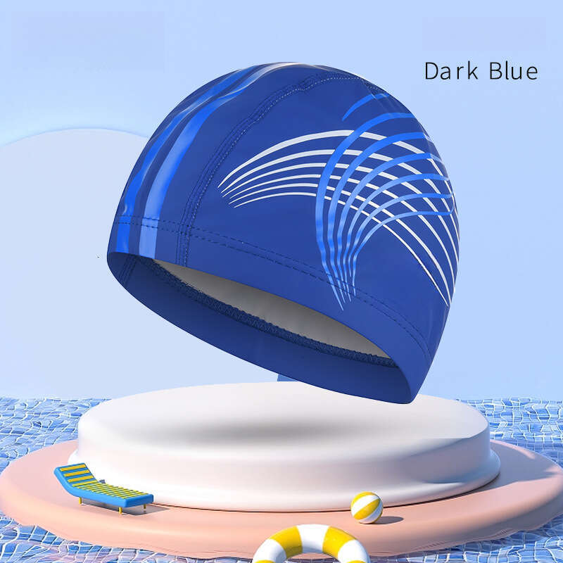 Adult Swim Fashion Print Ear Protection Non-Tightening Long Hair PU Unisex Training Swimming Cap