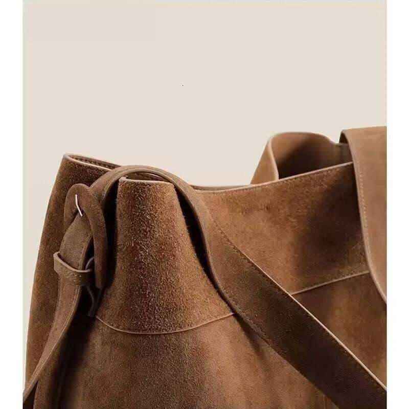 Winter Matte Suede Cow Leather Women Tote Coffee Retro High-end Warm Color Female Shoulder Bag Huge Commute Travel Handbag