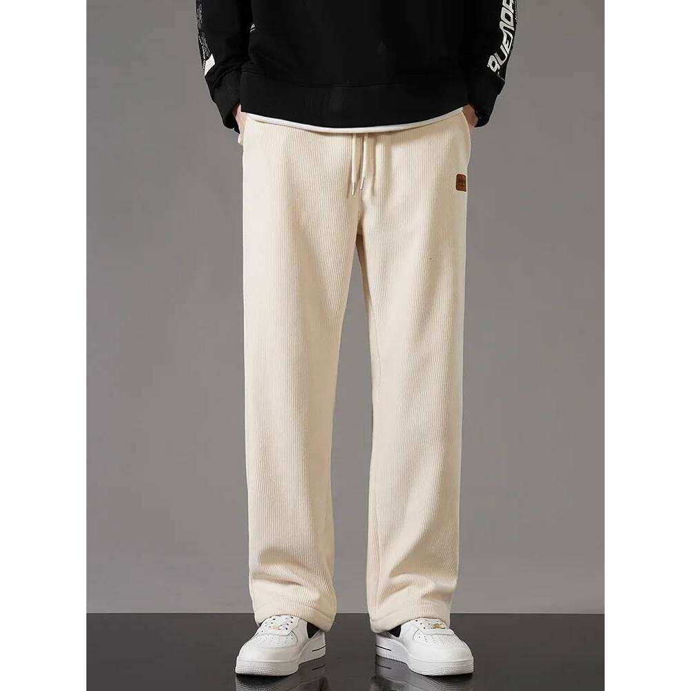 Winter Thick Warm Corduroy Sweatpants Men Liner Drawstring Straight Loose Track Pants Male Casual Fleece Thermal Trousers