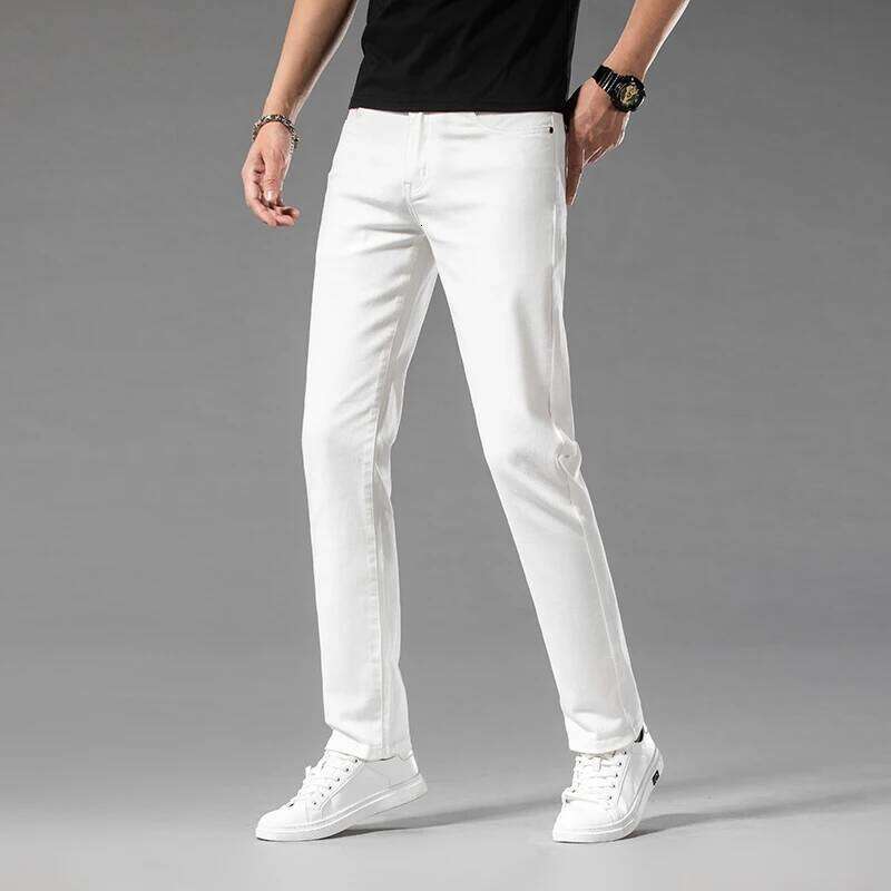 Summer New 98% Cotton Men's Casual Jeans White Classic Fashionable Stretch Straight Denim Trousers Black Brand Clothing Male