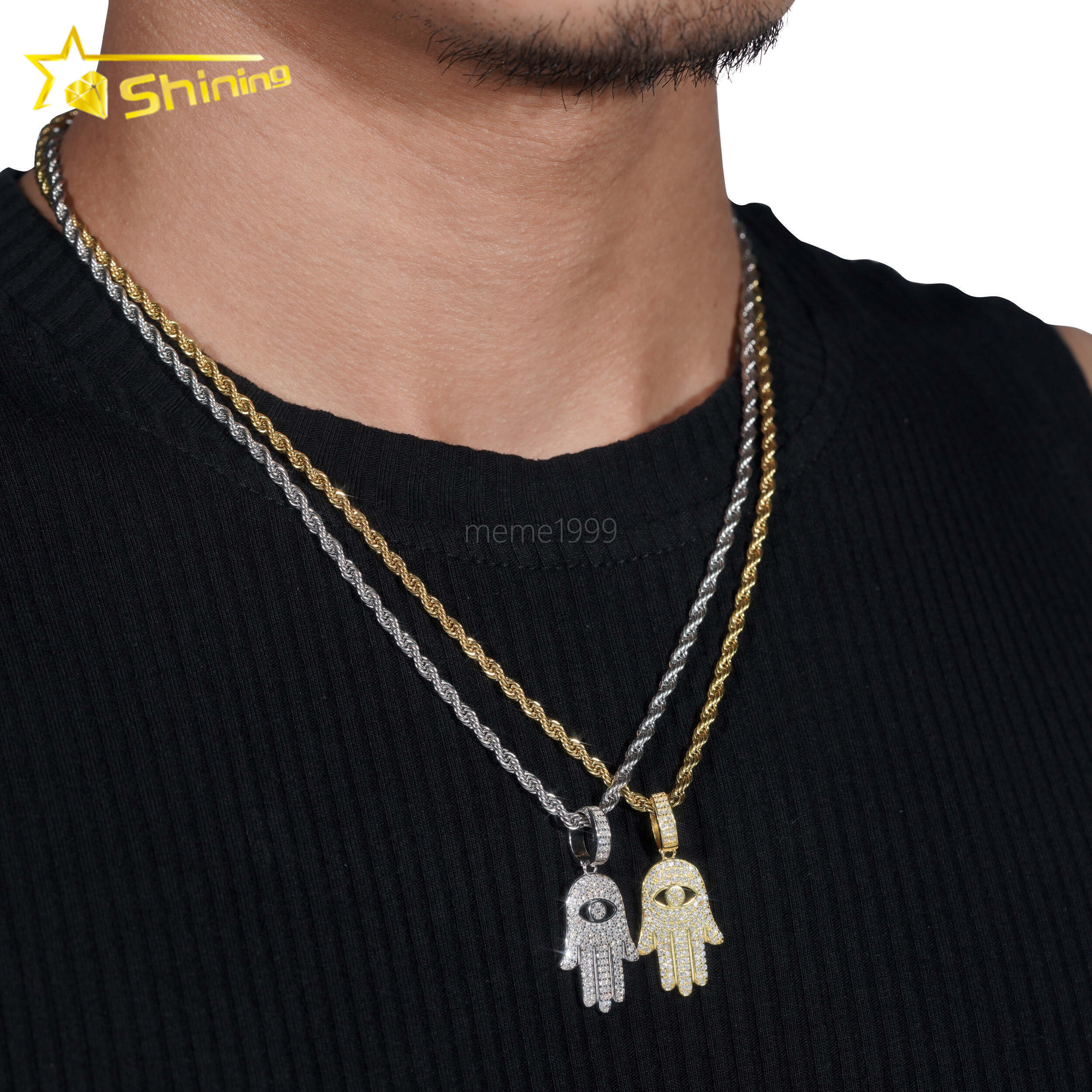 High Quality Hip Hop Hamsa Hand 925 Sterling Silver Certified VVS Moissanite Diamond Pendant