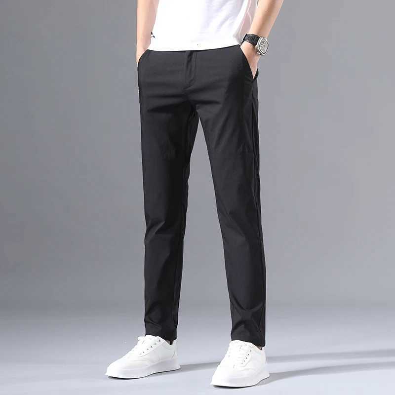 2025 Mens Casual Pants Slim Fit Stretch Classic Chino Trousers Male Stretch Elastic Korean Summer Dress Ice Light Thin Business XJ250821