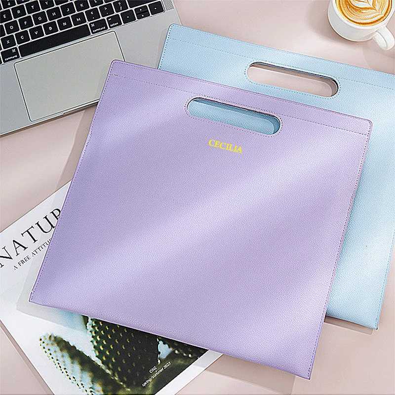 Custom Letters Business Document Bag Slim Engrave Name Leather Tote Bag Woman Large Capacity Magnetic Laptop Bag Gift Z250821
