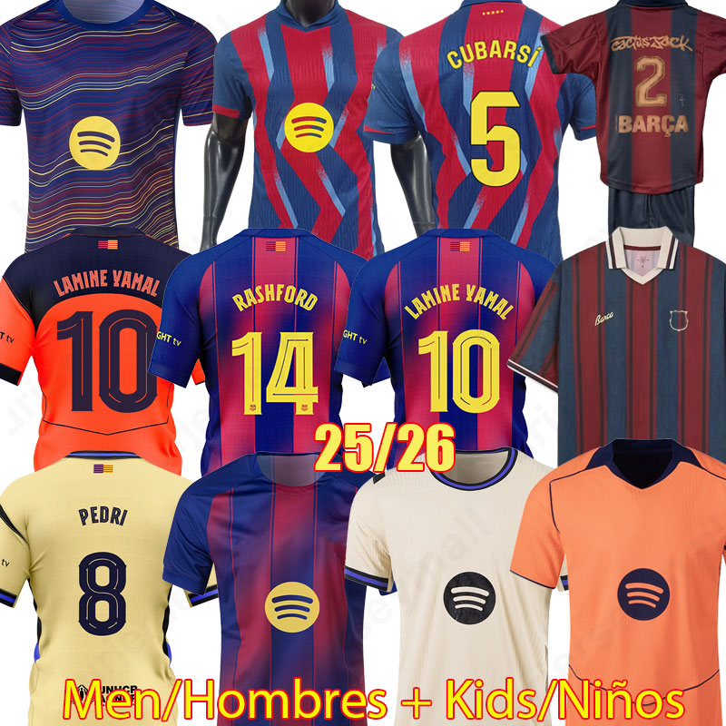25 26 LAMINE YAMAL soccer jerseys 2025 2026 PEDRI LEWANDOWSKI RASHFORD GAVI FERRAN ROQUE OLMO Camisetas de football Shirt F. DE JONG CUBARSI football shirt kids