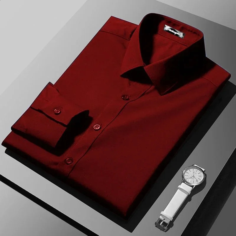 Red Mens Shirt Long Sleeve Slim Fit Business Suit Shirt Man Mens Large ropa clothing shirts for men 250814