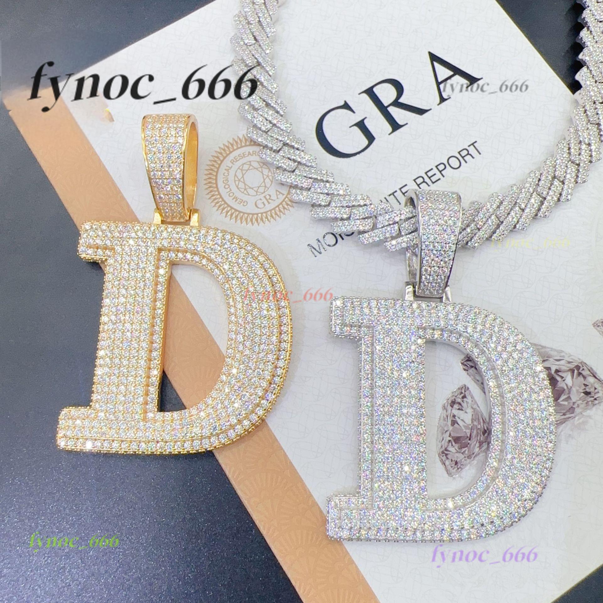 Hip Hop Luxury Custom 925 Silver Moissanite Diamond Necklace Iced Pendant Letter Cuban Link Chain Luxury Letter Pendant Necklace
