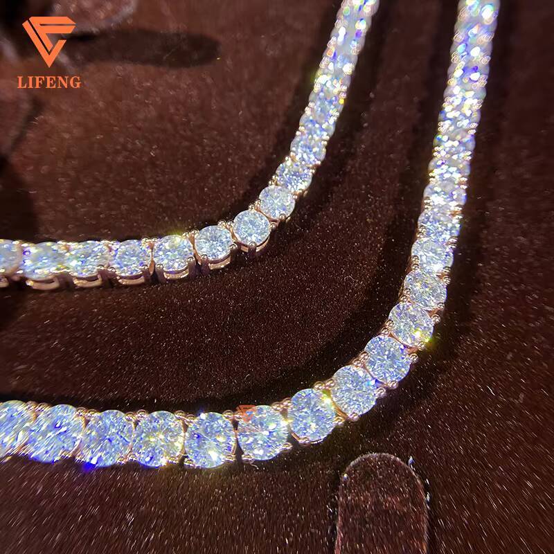 Fine Jewelry High Quality 925 Sterling Silver Necklace 5MM Iced Out VVS Moissanite Diamond Rose Gold Plated Hip Hop Tennis Chain