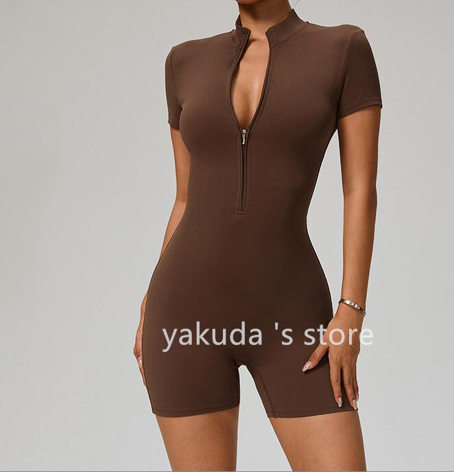 short Sleeved Exercise & Fitness Wear Yoga Outfits Zipper Yoga Jumpsuit Dance Fitness Tight Fitting Sports Cycling Clothes Suits Mysterybox Store