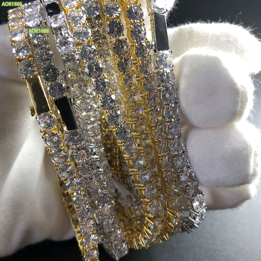 Shiny spring buckle tennis bracelet 3mm 4mm 5mm brass and zirconia single row chain hip hop minimalist