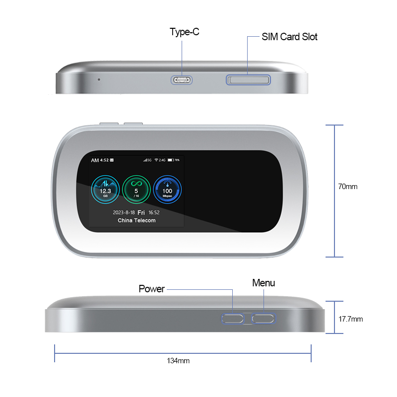 Ultra-Portable 5g MiFi Hotspot Router 4400mAh Large-Capacity Battery 800Mbps wireless Pocket WiFi Sim Card up to 16 users for Travel Remote Work.