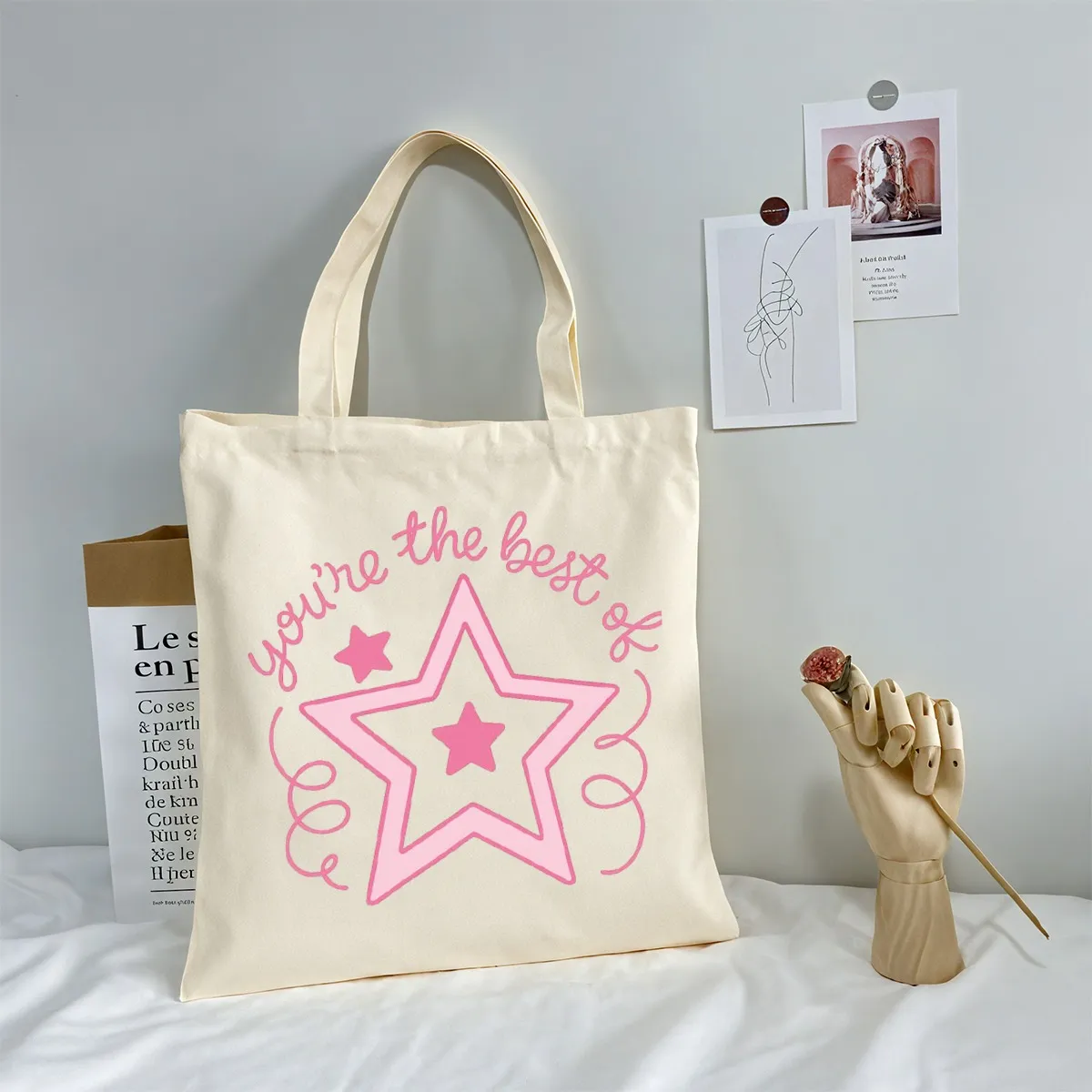 DHgatepod Custom Canvas Tote Bag, Personalized Large Shopping Bag with Long Handles, Durable Reusable Grocery Bag for Women & Men, Gift Idea