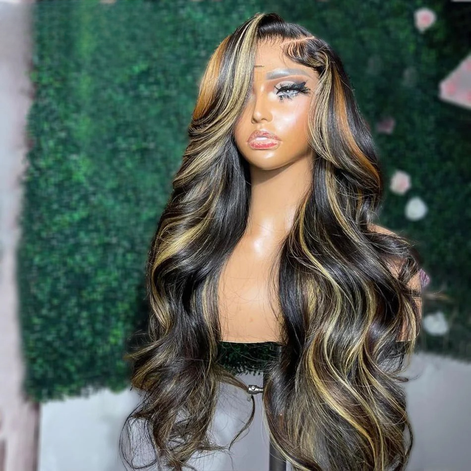 613 Blonde With Black Highlight Wig Human Hair 13X4 Brazilian180 Density HD Transparent Lace Front Wigs Body Wave Pre Plucked Ready To Wear Synthetic