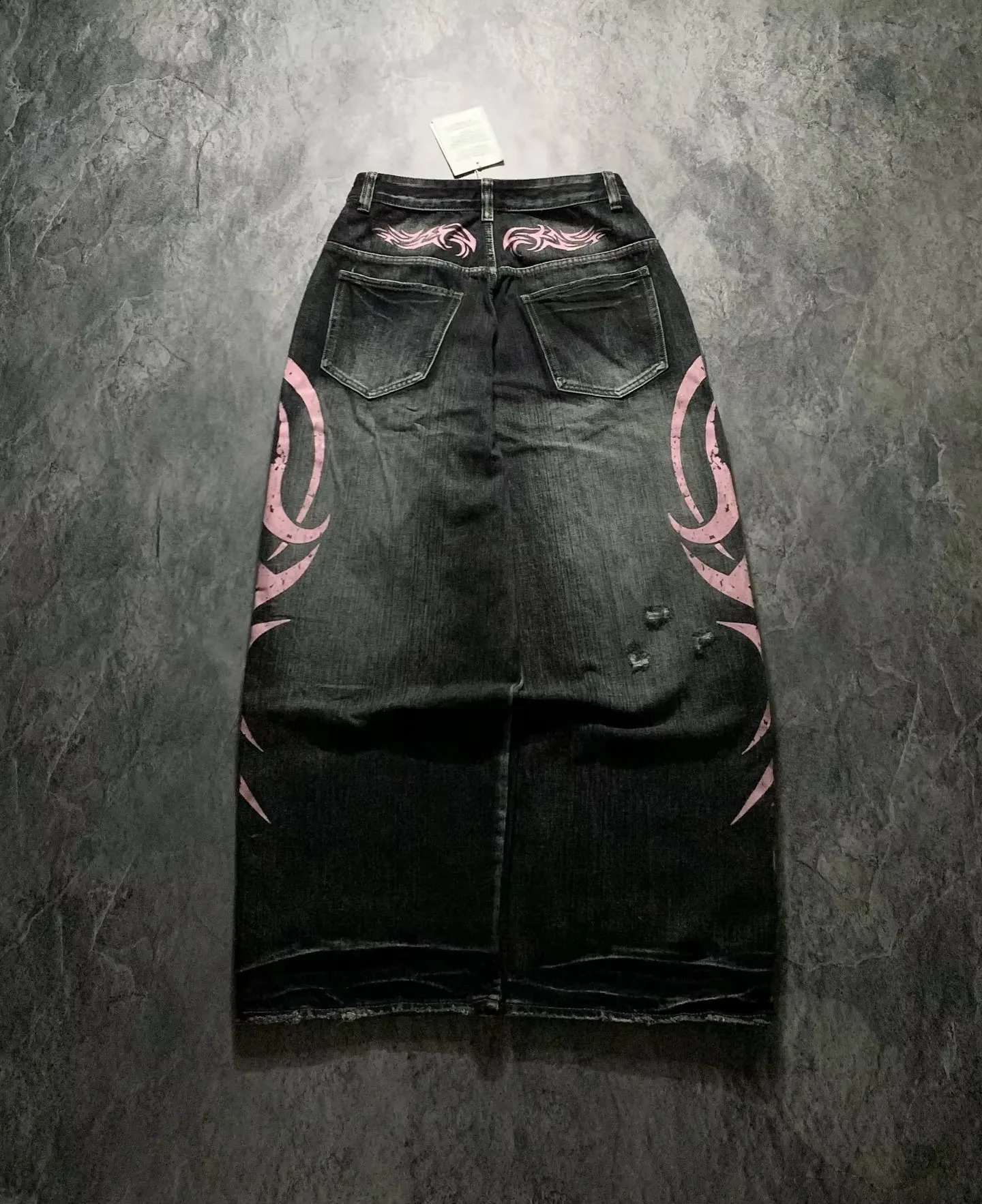 Y2K Street Retro Jean Mottled Totem Print Loose Pants Fashion Hip Hop Trend Couple American Straight Wide Leg 250820