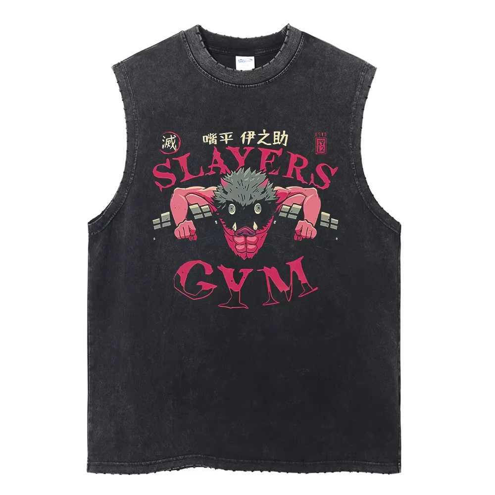 Anime Demon Slayer Printed Mens Tank Tops Summer Y2k Washed Cotton Vintage Gym Vest Womens Casual Sleeveless Shirts Streetwear X250821