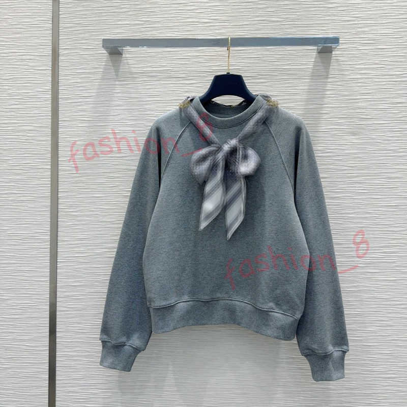 Luxury Women's Hoodies & Sweatshirts 2025 New mirror quality cotton Sweatshirt With silk scarf Loose Pullover Sweatshirts Long Sleeve Topsfor women