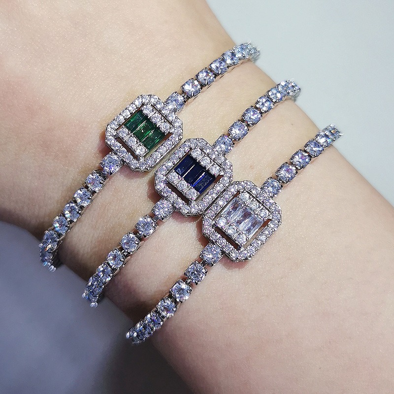 Ladies' Multicolor Diamond Accent Bracelet - Hollow Design Available in Blue/Green/Red