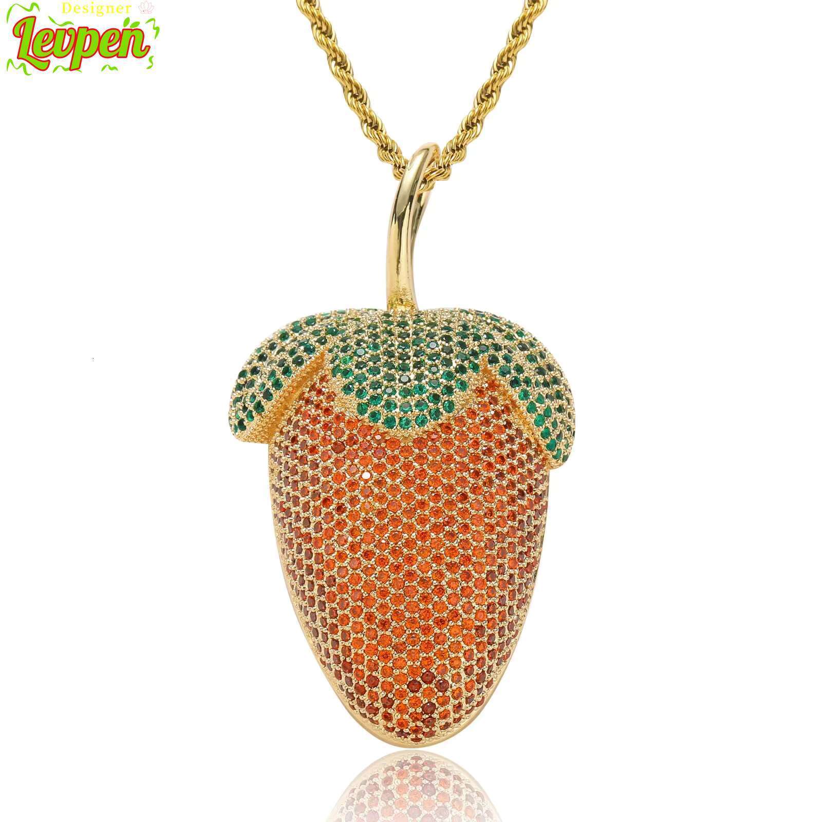 Hop Strawberry Hip Pendant Iced Out Moissanite Necklacefor Men Women Rapper Jewelry Designer Levpe