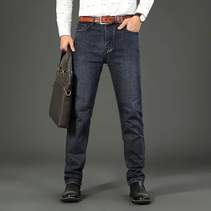 Wthinlee Business Mens Jeans Casual Straight Stretch Fashion Classic Blue Black Work Denim Trousers Male Clothing 250821
