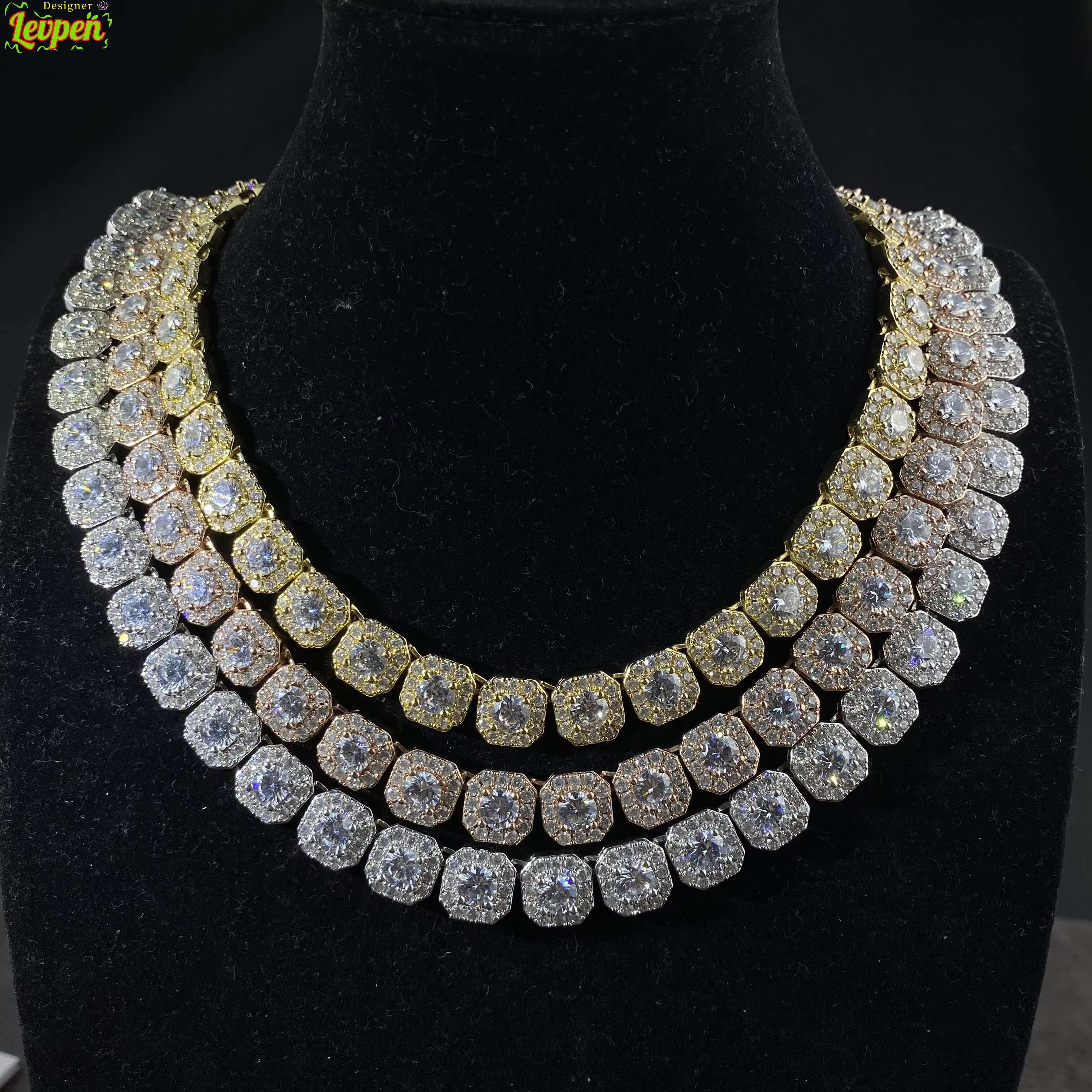 925 Hiphop Fine Sterling Jewelry Silver D VVS Diamond Moissanite 10mm Cluster Tennis Chain Mens Necklace OACOCA