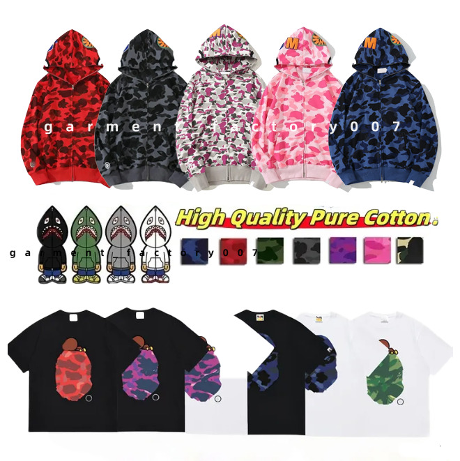 Shark Hoodies Bapeity Mens Full Zip Up for Women Camouflage Jacket Loose Long Sleeve Hoody Sweatshirt men Sweater bapelys hoodie Sharks Jacket Bapeliness shirts 7A