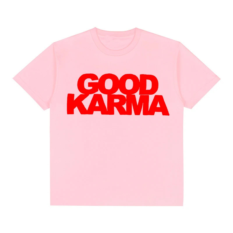 Fashion womens Hip-Hop Streetwear Tees Oversized Letter Print GOOD KARMA Y2k O-neck loose cotton T-Shirt cute Womens Top 250820