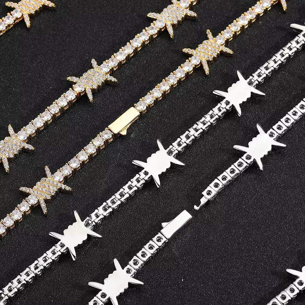 Hip Hop Diamond Necklace Jewelry Miami Tennis Link Chain Iced Out Barbed Wire Tennis Necklace for Men Accessories