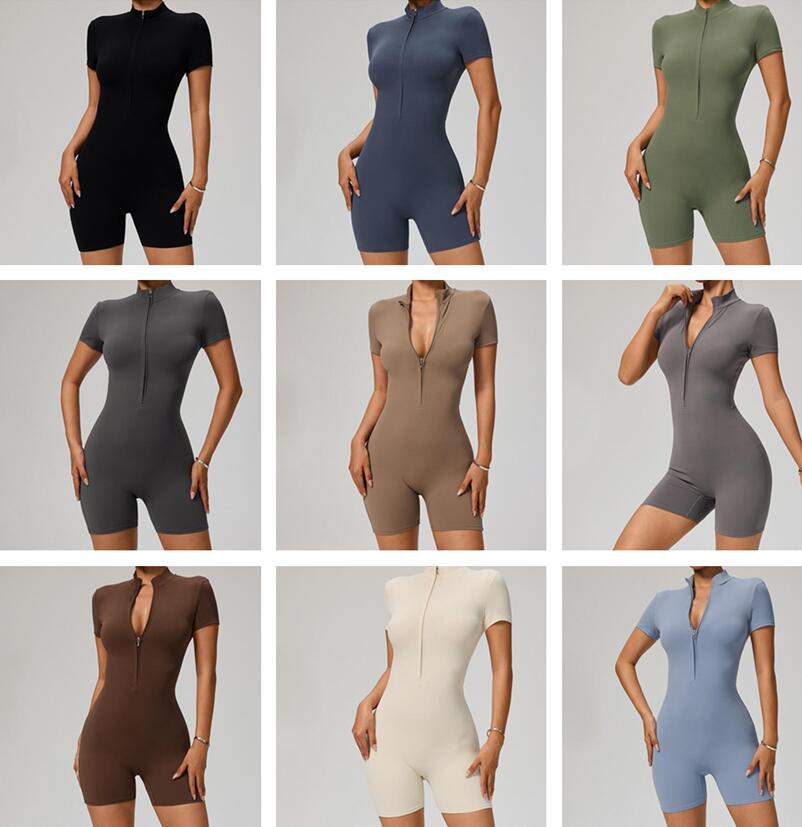 short Sleeved Exercise & Fitness Wear Yoga Outfits Zipper Yoga Jumpsuit Dance Fitness Tight Fitting Sports Cycling Clothes Suits Mysterybox Store