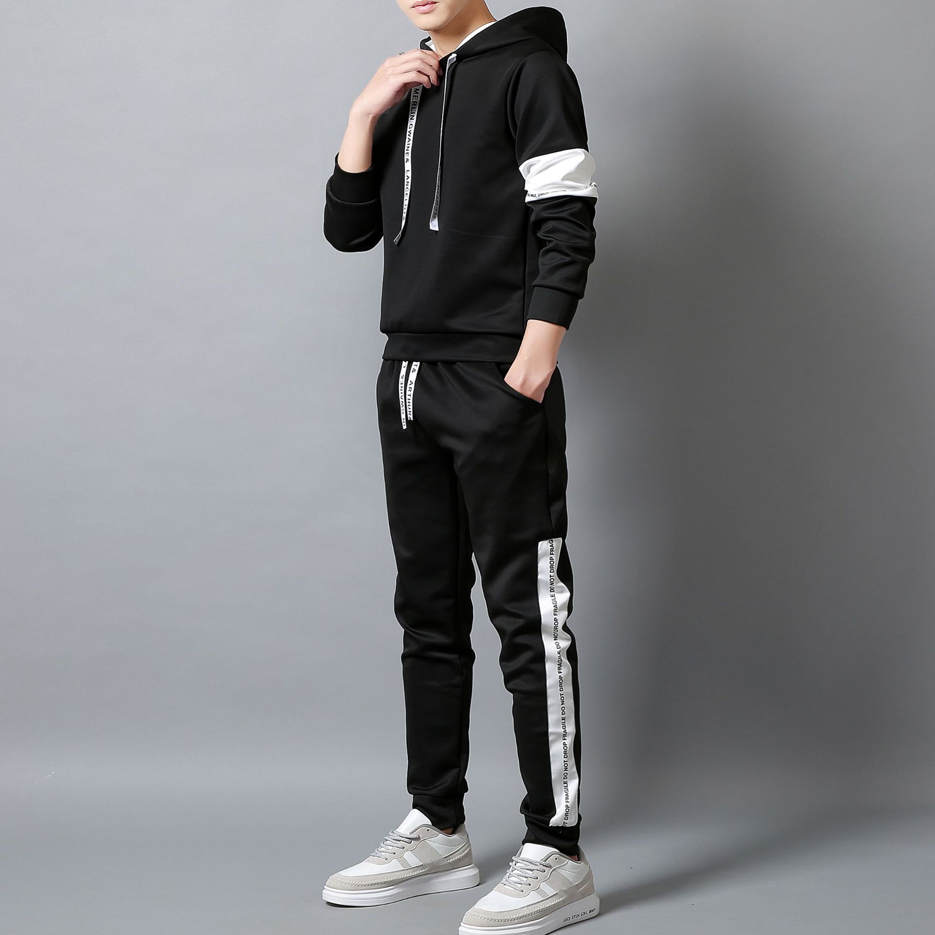 High Quality Mens Tracksuit Fashion Printed Casual Hooded Sweatshirts Two Piece Set Daily Gym Jogging Clothing Sports Streetwear