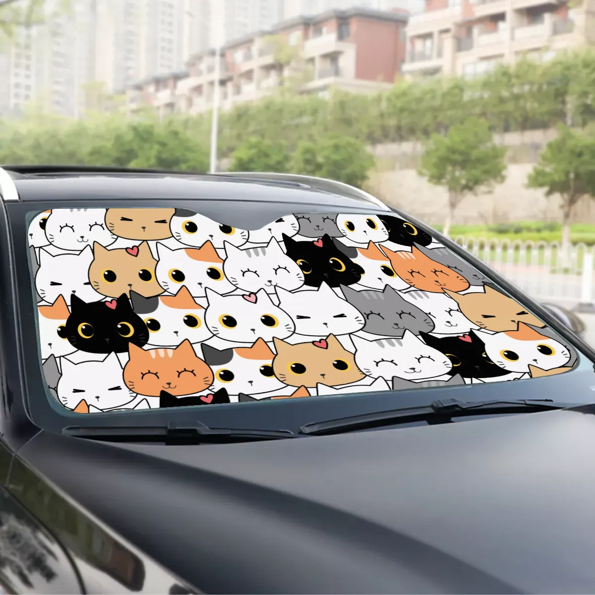 DHgatepod Custom Windshield Sun Shade 70x145cm, UV Sunshade Protector with Foil, Foldable Car Sunshield for Dashboard, Gift for Car Owners