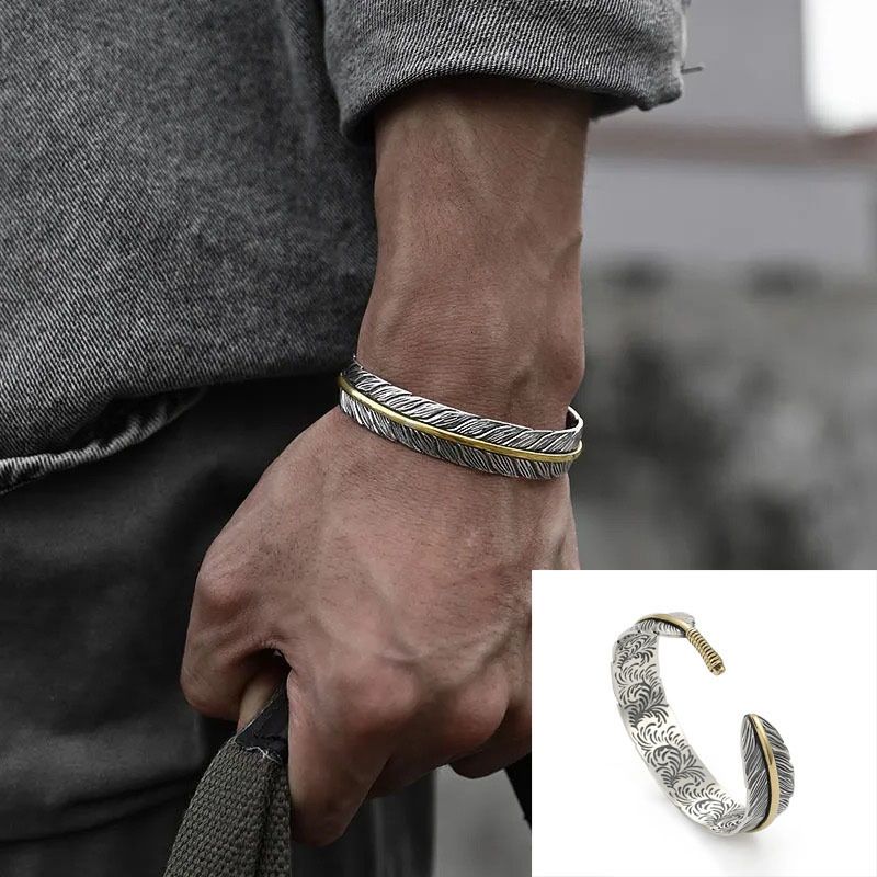 Bangle Punk Men s Cuff Bangles Male Retro Geometric Distorted Feather Totem Bracelet Casual Trend Sports Jewelry Anniversary Gift 2025